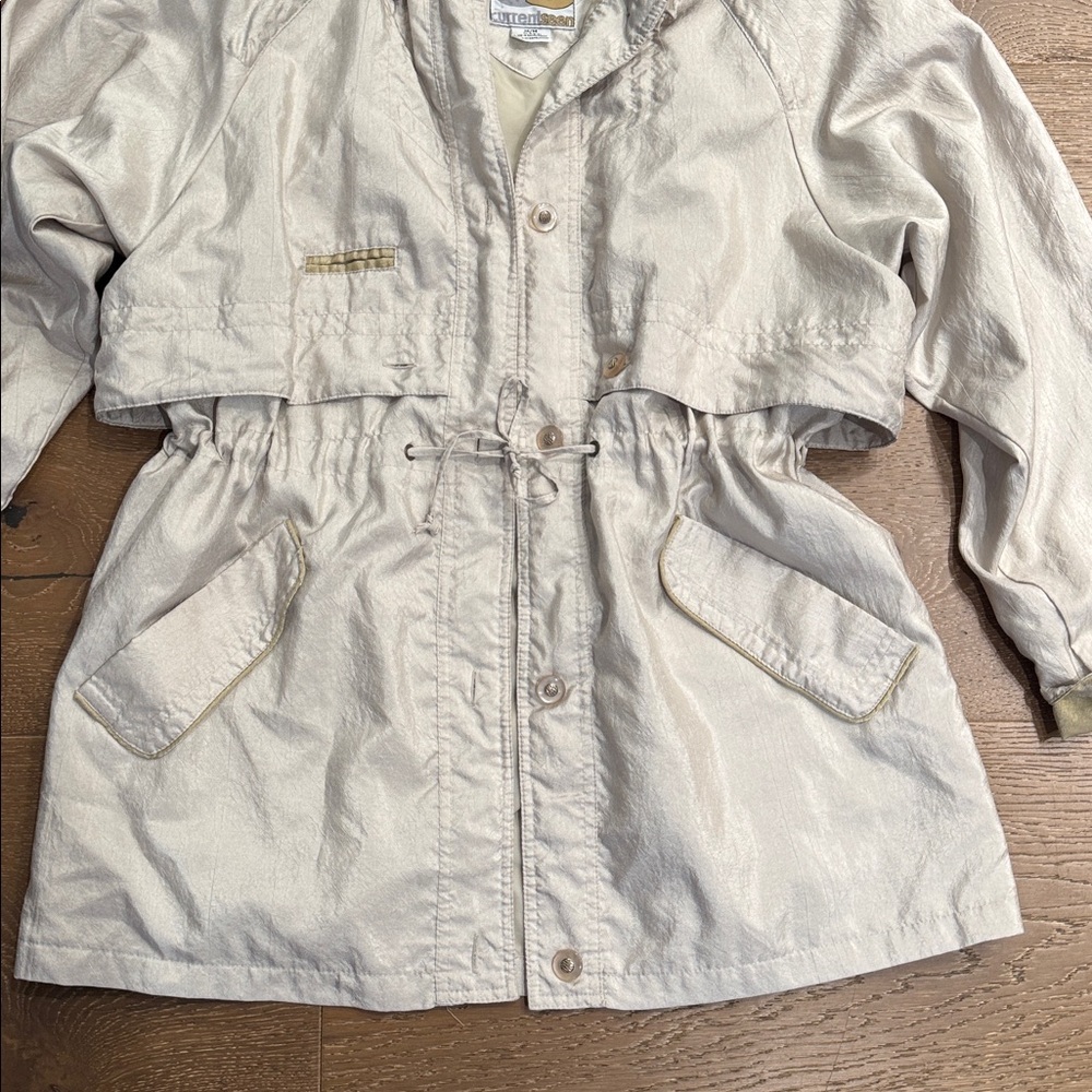 Vintage Style Hooded Utility Jacket Beige Drawstring Waist Size M - Picture 4 of 7